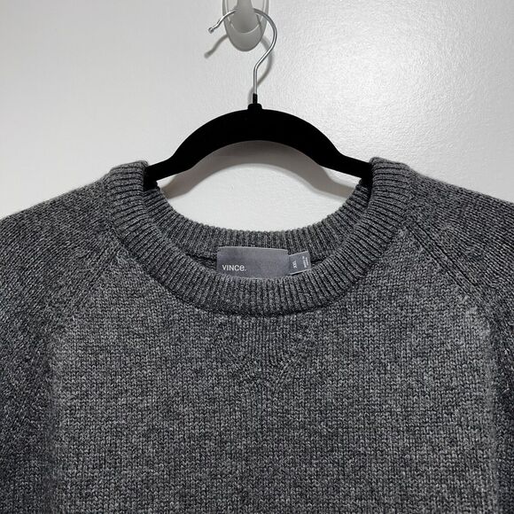 VINCE Men's Wool Cashmere Crewneck Pullover Sweater Elbow Patch Size XXL In Gray - Picture 5 of 10